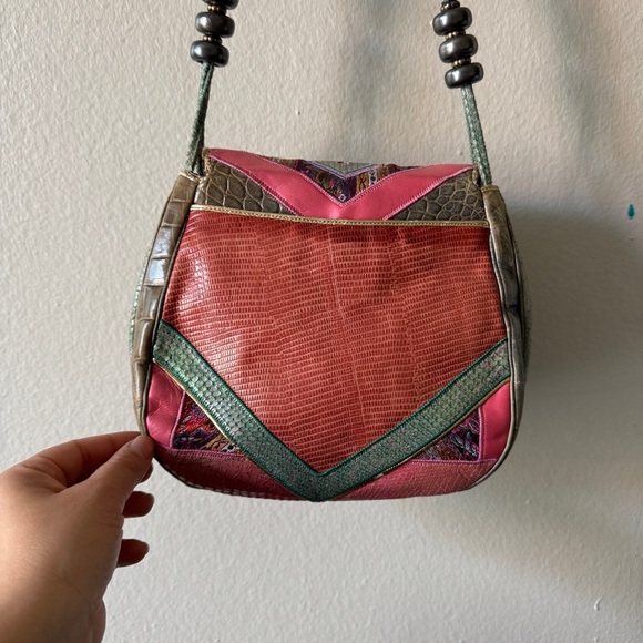 NWT 90s Vibrant Pink and Purple Crossbody Bag with Bohemian Flair patchwork - Picture 12 of 13